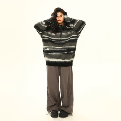 【トップス】秋冬 ヴィンテージ モヘア風ボーダーニット レディース ゆったり抜け感 ペアセーター【FCシリーズ】