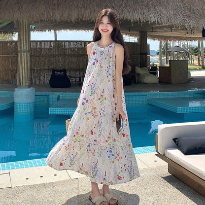 【ワンピース】ホルターネック ワンピース 花柄 ノースリーブ Aライン ロング丈 フレンチシック リゾート 夏【SHシリーズ】