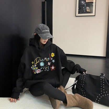 【トップス】刺繍 春 秋 冬 裏起毛 カラフル  フード付き パーカー 【FCシリーズ】