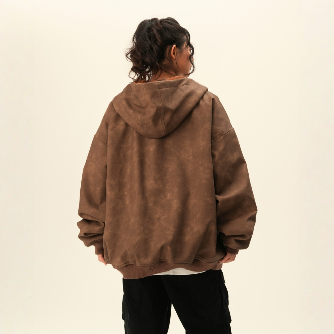 【アウター】春 秋 冬 スエード調 ルーズテイスト アルファベット刺繍 裏起毛 ジャケット 【FCシリーズ】