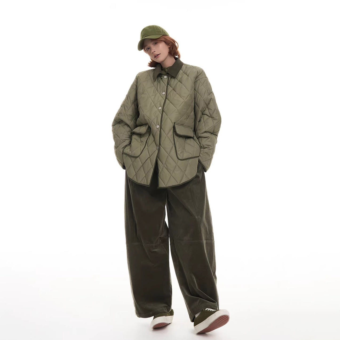 【アウター】レトロ  ダイヤ柄 綿入れコート レディース 秋冬 韓国風 ゆったり あったか【FCシリーズ】