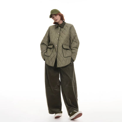 【アウター】レトロ  ダイヤ柄 綿入れコート レディース 秋冬 韓国風 ゆったり あったか【FCシリーズ】