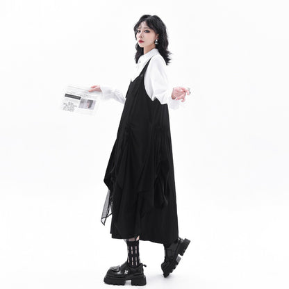 【ワンピース】メッシュ切り替え キャミワンピース レディース  秋新作 ゆったり体型カバー ロング丈 ノースリーブ【AHシリーズ】