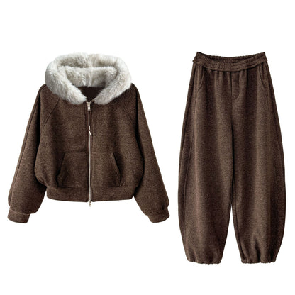 【セットアップ】【単品注文】ファー襟 スウェットアウター + カーブ ワイドパンツ 2点上下セット 【JZシリーズ】
