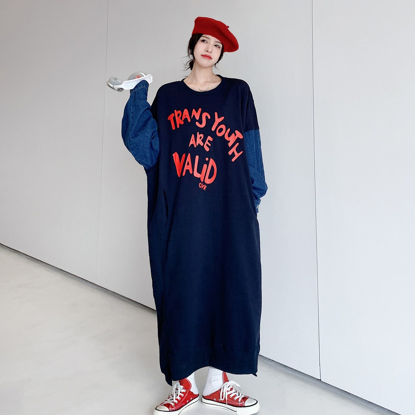 60%OFF⭐️期間限定【ワンピース】デニム切替 ウォッシュ加工 配色 ゆったり ロング丈 英字プリント スウェット長袖ワンピース
【FCシリーズ】