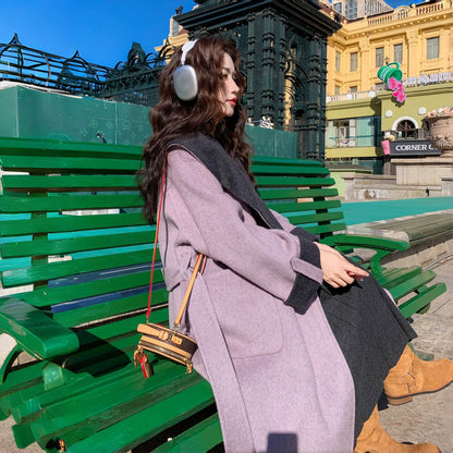 【アウター】春 秋 冬 高級感 ゆったり フード付き 両面編み 厚手 コート【JZシリーズ】