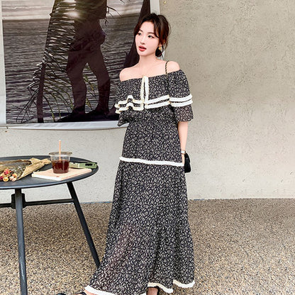 【ワンピース】オフショル花柄シフォン 半袖ワンピース レディース 夏 個性的で美しい エレガント 高級感 リゾート風ロングドレス【SHシリーズ】