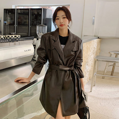 【アウター】メラード  PUレザージャケット 上質感 レトロ 上品 ミドル丈【JZシリーズ】