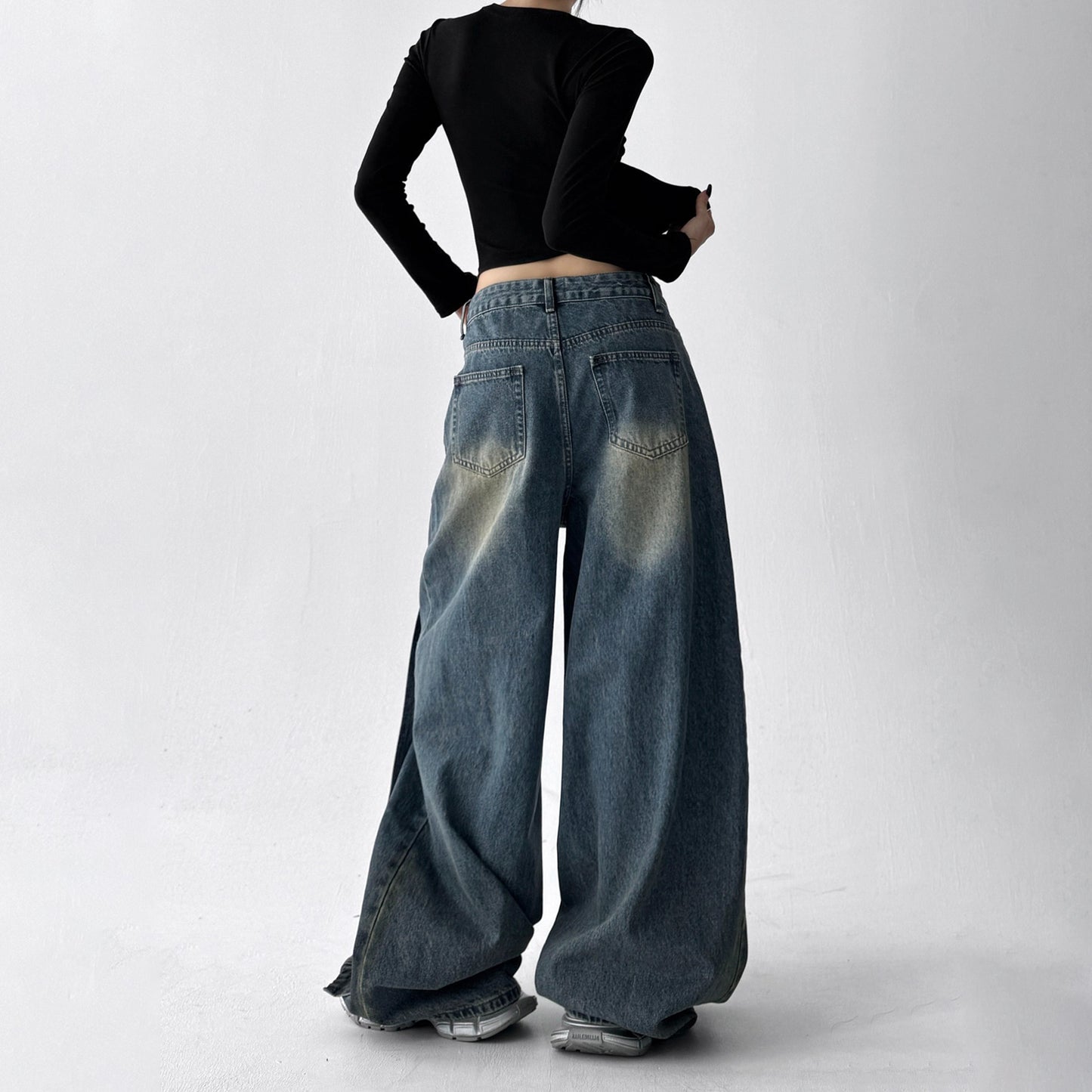 【ボトムス】デニム ハイウエスト ジーンズ 春秋 レディース ワイドストリートパンツ【FCシリーズ】