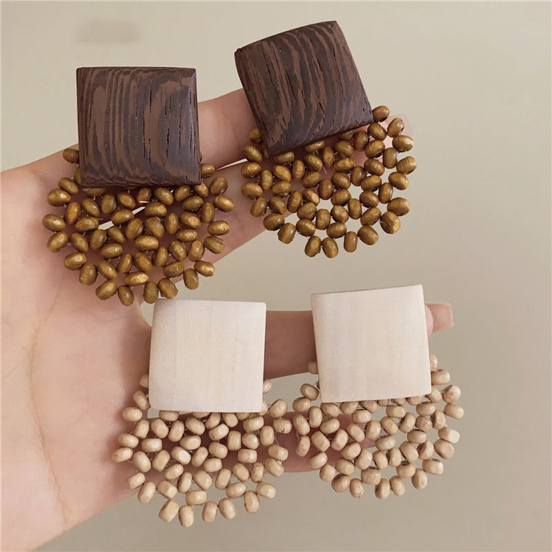 【🎁 B2G1｜先行スタート！】【グッズ】バカンス風 旅行 ビーズ＆ウッド レトロファッショナブル デザインイヤアクセ ピアス/イヤリング