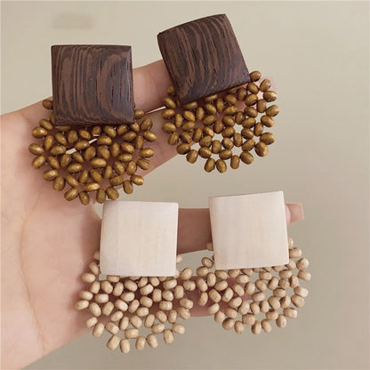 【🎁 B2G1｜先行スタート！】【グッズ】バカンス風 旅行 ビーズ＆ウッド レトロファッショナブル デザインイヤアクセ ピアス/イヤリング