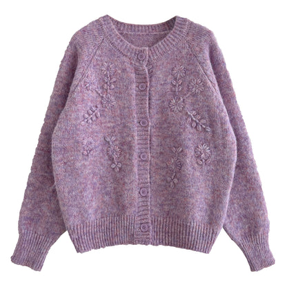 【アウター】春 秋 冬 立体 手作り フラワー 刺繍 ニッ トカーディガン 【JZシリーズ】