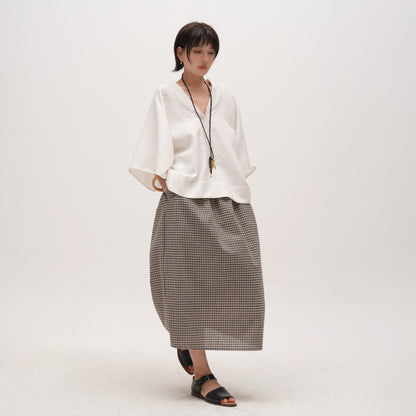 【ボトムス】ゆったり 体型カバー 大きいサイズ ミディアム丈 ロングスカート チェック柄 バルーン ストレート スカート【SHシリーズ】【JZシリーズ】