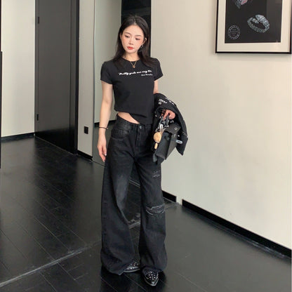 【ボトムス】ダメージ ストレート ヴィンテージ加工 デニムパンツ 【FCシリーズ】