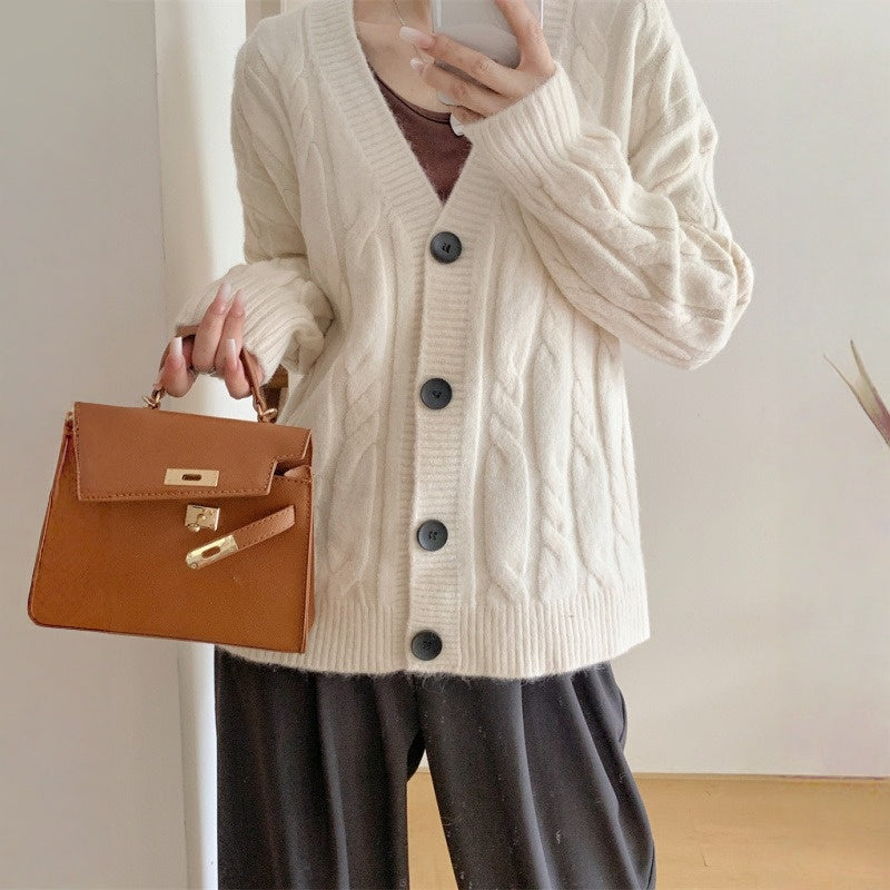 【アウター】春 秋 冬 Vネック ケーブル編み ニットセーター カーディガン 【JZシリーズ】