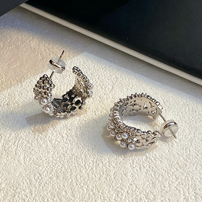 【グッズ】ミニパール フープピアス シルバー レディース レトロ 高級感 上品 こなれ感 アクセサリー