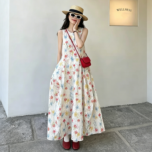 【ワンピース】フレンチ 花柄 ワンピース レディース 春夏 リゾート風 ノースリーブ 着痩せ こなれ感 ロングワンピース【SHシリーズ】