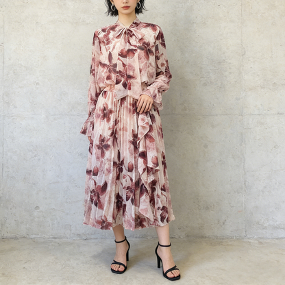 期間限定⭐️60%OFF【ワンピース】リボン付き シフォン ハイウエスト 小花柄 長袖 ワンピース 【SHシリーズ】