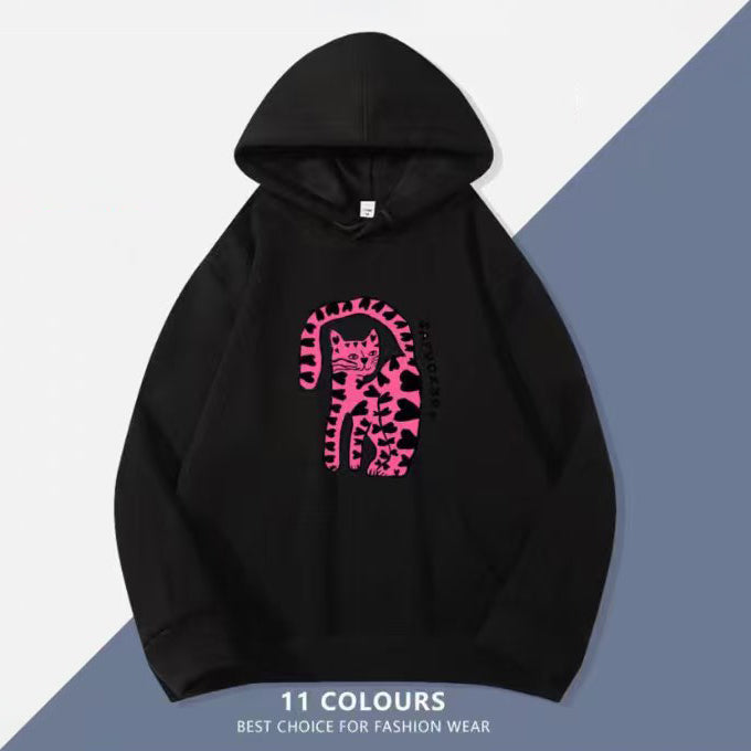 1/26~1/29⭐️期間限定 60%OFF ！🔥人気柄がスウェットで新登場！M~5XL【トップス】ポケット付き ユニセックス対応 レトロ 豹柄 猫 ネコ オーバーサイズ  スウェット レディース【FCシリーズ】