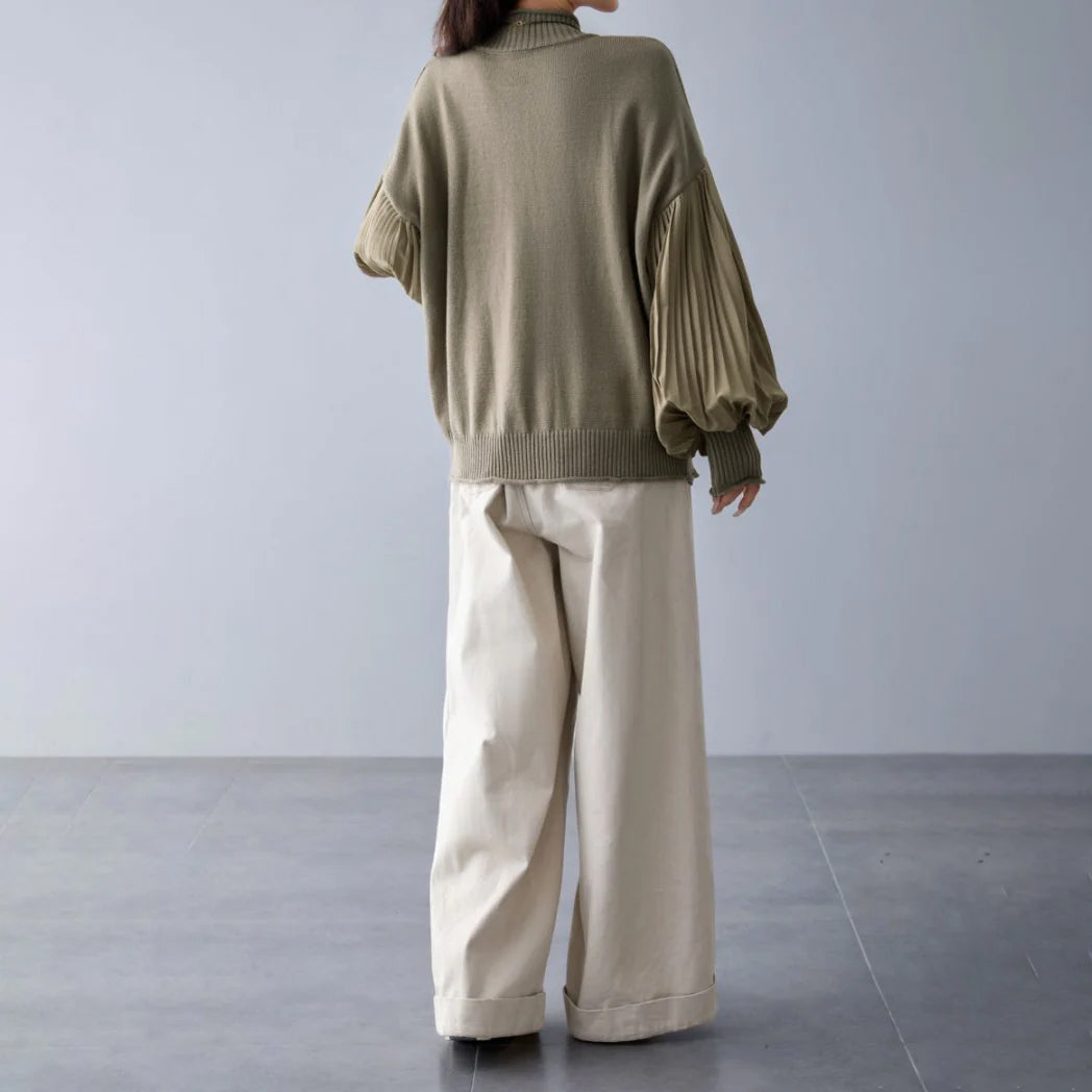 【トップス】春 秋 冬 プリーツスリーブ 切り替え 切り替え セーター 【JZシリーズ】