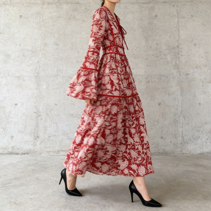 【ワンピース】大人エレガント♡フレンチレトロ 長袖 フリルワンピース｜ウエストマークで細見え【SHシリーズ】