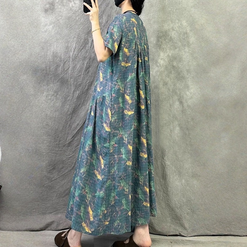 期間限定⭐️60%OFF【ワンピース】プリント コットンリネン オシャレで上品 半袖 ワンピース 【SHシリーズ】