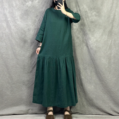 【ワンピース】コットンリネン 切り替え ゆったり 長袖  ワンピース 【JZシリーズ】