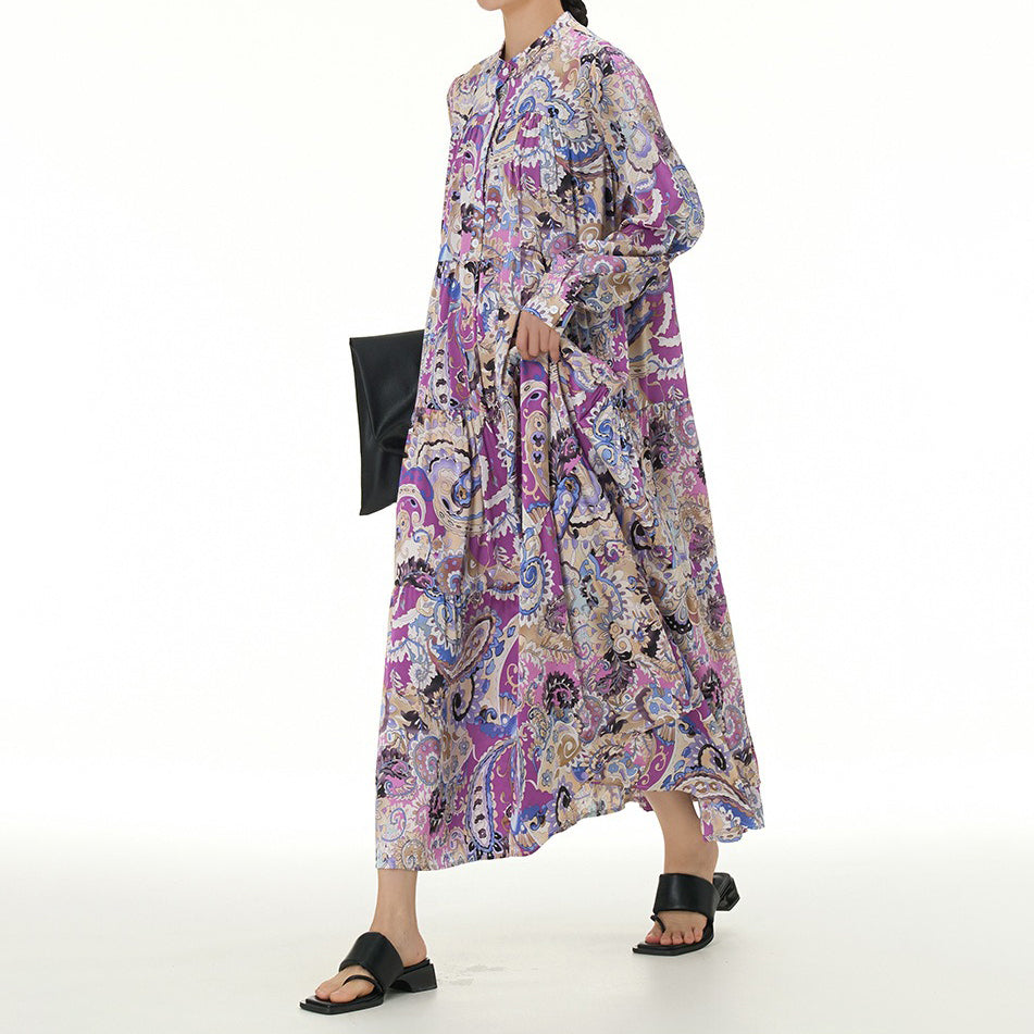 【ワンピース】春新作 ボヘミアン風 長袖 ティアードワンピース 大きいサイズ レディース ゆったり 体型カバー ロングワンピース【SHシリーズ】