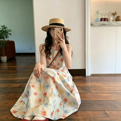 【ワンピース】フレンチ 花柄 ワンピース レディース 春夏 リゾート風 ノースリーブ 着痩せ こなれ感 ロングワンピース【SHシリーズ】
