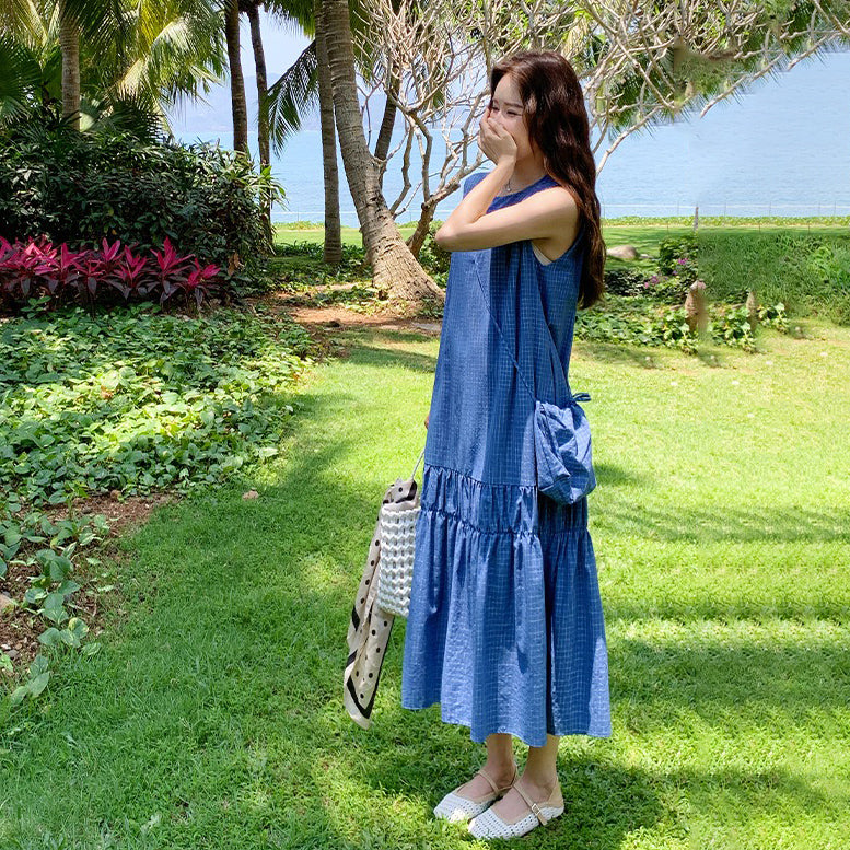 【ワンピース】清潔感 夏 韓国風 チェック柄 ノースリーブワンピース【SHシリーズ】