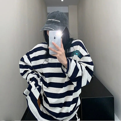 【トップス】春 秋  冬 プリント ストライプ柄 薄手 長袖 Ｔシャツ 【FCシリーズ】