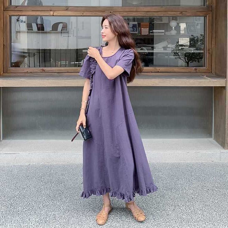 バッグ付き!【ワンピース】 夏新作 レトロ 韓国風 ゆったり 半袖ワンピース