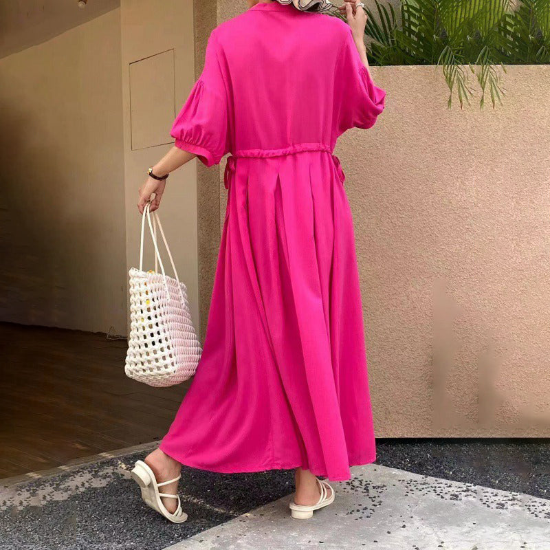 [洋裝] 春秋夏季大尺碼寬鬆民族風度假風刺繡短袖洋裝