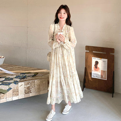 【ワンピース】春秋 優しい雰囲気 上品 フレンチ風 ロングスカート 大人気 トレンド 花柄長袖ワンピース【SHシリーズ】