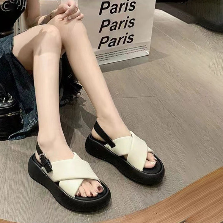【シューズ】夏新作 高さアップ 厚底 クロスストラップ カジュアルサンダル