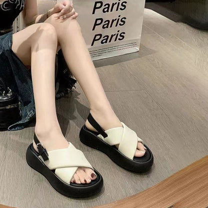 【シューズ】夏新作 高さアップ 厚底 クロスストラップ カジュアルサンダル