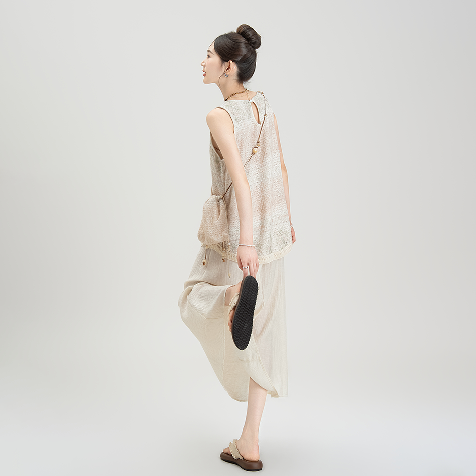 【ワンピース】リゾート風 夏新作 アシンメトリー ストライプタイダイ フェイクレイヤード ノースリーブワンピース【SHシリーズ】