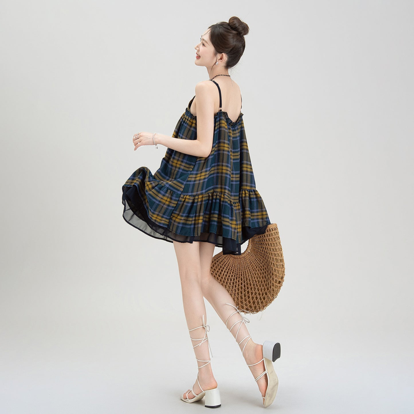 【ワンピース】夏新作 レトロ チェック柄 ノースリーブ ミニワンピース 【SHシリーズ】