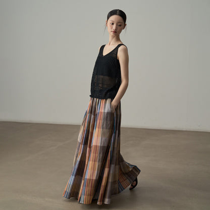 【ボトムス】レトロカラーチェック柄 フレアスカート 休日＆デイリーにぴったりのリラックス感【SHシリーズ】