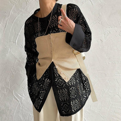 NEW長袖入荷！【トップス】 夏新作 日本風 ラウンドネック レーストップス  レース ノースリーブ ベスト タンクトップ シャツ