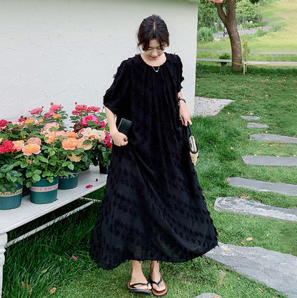 【ワンピース】切り替え 夏新作 ヘップバーン風 シンプルゆったり 半袖ワンピース