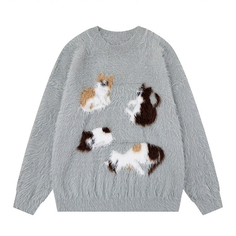 【🐾子猫の甘えポーズ】【トップス】キュート猫 ユニセックス ジャガードニット ソフトタッチ ニットセーター 【FCシリーズ】