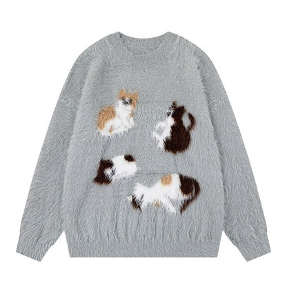 【🐾子猫の甘えポーズ】【トップス】キュート猫 ユニセックス ジャガードニット ソフトタッチ ニットセーター 【FCシリーズ】