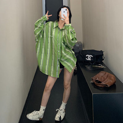 【トップス】上品リラックス感 縦ストライプ 長袖シャツ レディース【FCシリーズ】