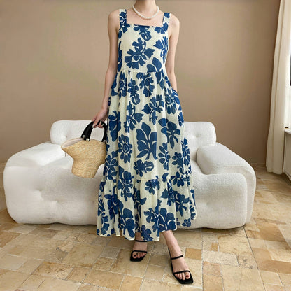 【ワンピース】夏 フレンチレトロ風 リネン プリント ノースリーブ ワンピース 【SHシリーズ】