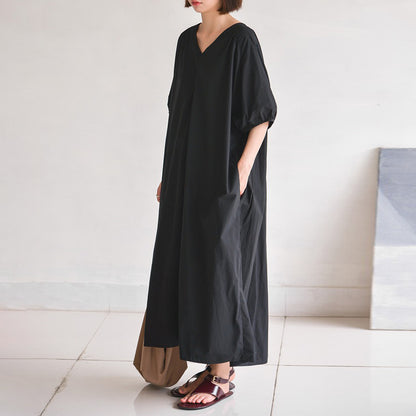 【ワンピース】【10～15日内発送】バックオープンデザイン カジュアルゆったり ロングワンピース 夏 シンプル半袖ドレス【JZシリーズ】