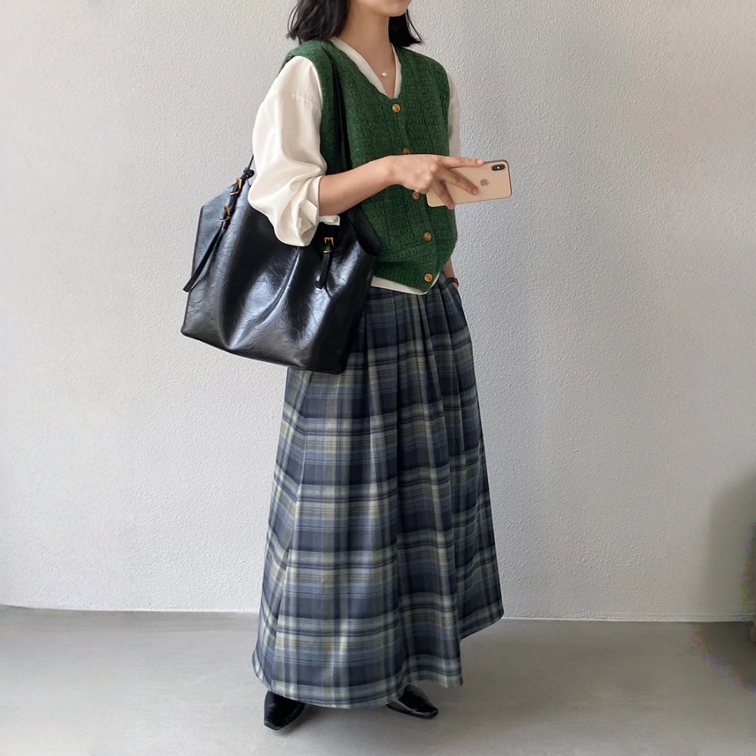 【ボトムス】春 秋 冬 チェック柄 スクール風 ロング丈 Aラインスカート 【JZシリーズ】