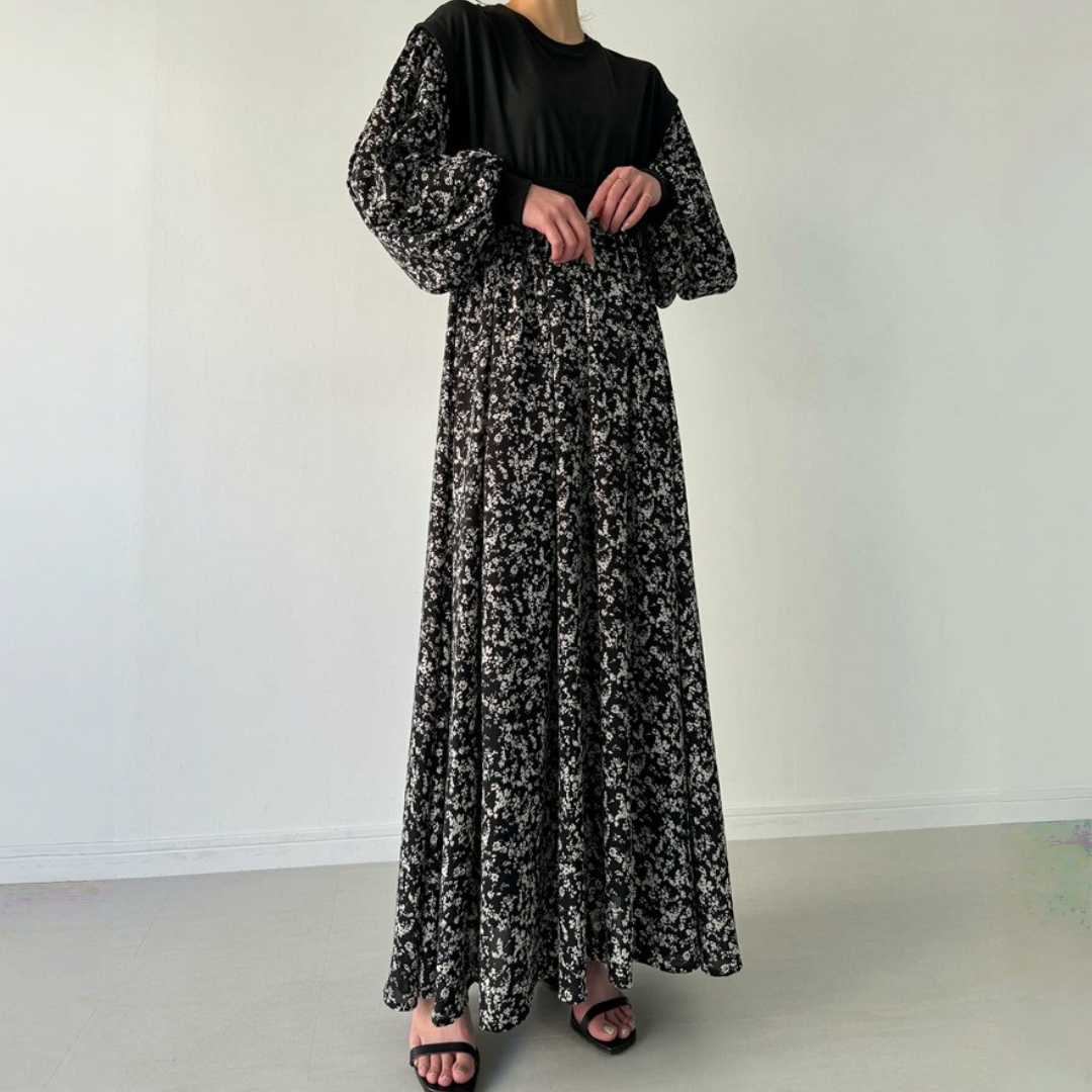 【ワンピース】春 秋 冬 切り替え シフォン ロング 長袖 ワンピース 【JZシリーズ】