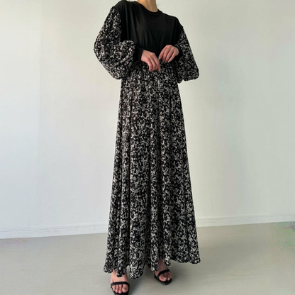 【ワンピース】春 秋 冬 切り替え シフォン ロング 長袖 ワンピース 【JZシリーズ】