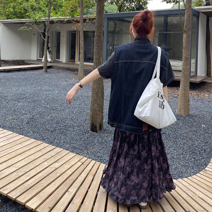 【ボトムス】花柄 ハイウエスト ゴム入り Aラインロングスカート レディース ゆったり 体型カバー  細見え シフォン 春夏秋コーデ万能【SHシリーズ】